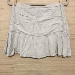 Khaki Women's Linen Blend School Girl Mid Rise Y2K Mini Skort size Large